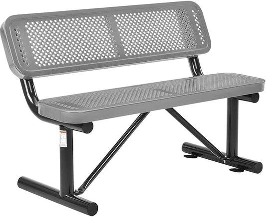 Global Industrial 4'L Heavy Duty Expanded Metal Mesh Bench with Backrest with Steel Frame, Portable Outdoor Bench, 1000 lbs Capacity, Gray, 48" L x 24" W x 33" H