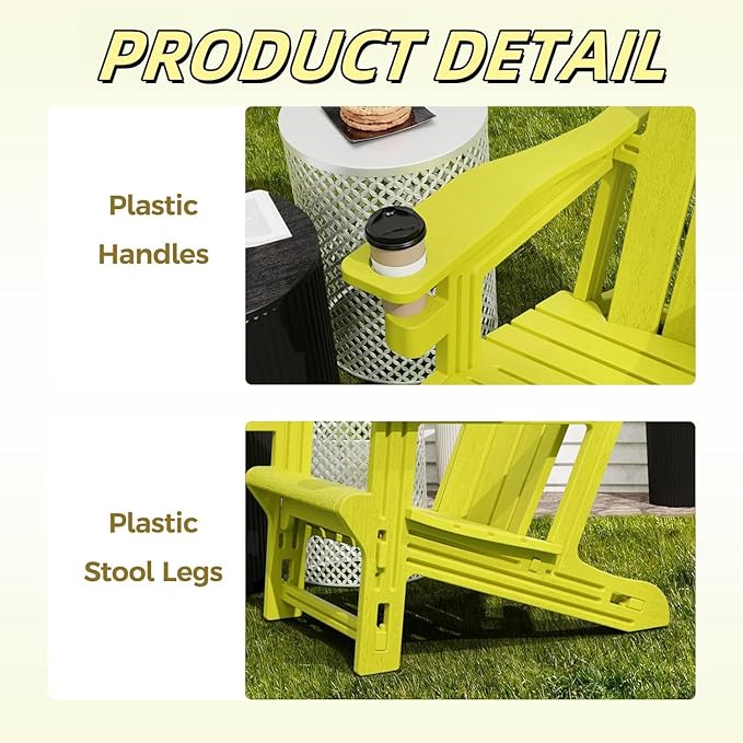 Adirondack Chair Set of 2, All Weather Plastic Adirondack Chairs, Fire Pit Chairs with Cup Holder, Outdoor Lawn Chair for Patio, Garden, Backyard,Yellow