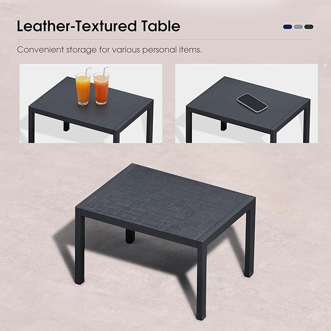 PURPLE LEAF Outdoor Chaise Lounge Chairs Set Recliner Adjustable Chair with Wheels and Table for Poolside Beach Patio Aluminum Reclining Sunbathing Lounger, Navy Blue