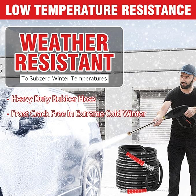 3/8" Non Marking Pressure Washer Hose 150 FT,Kink Resistant Power Washer Replacement Hose Steel Wire Braided for Hot and Cold Water, with M22 14mm to 3/8" Swivel Quick Connect, 5000 PSI (150FT)