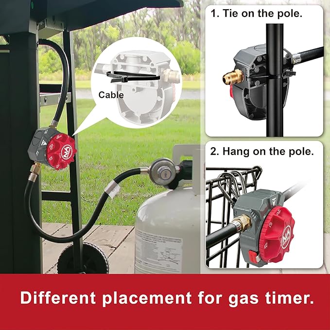 NO WORRIEZ Bypass Safety Auto Shut-Off Gas Timer for Propane & Natural Gas | Outdoor Grill, Fire Pit, Pizza Oven | – 100,000 BTU w/ 3/8" Flared Assembly Connector & Hose, Patent Pending