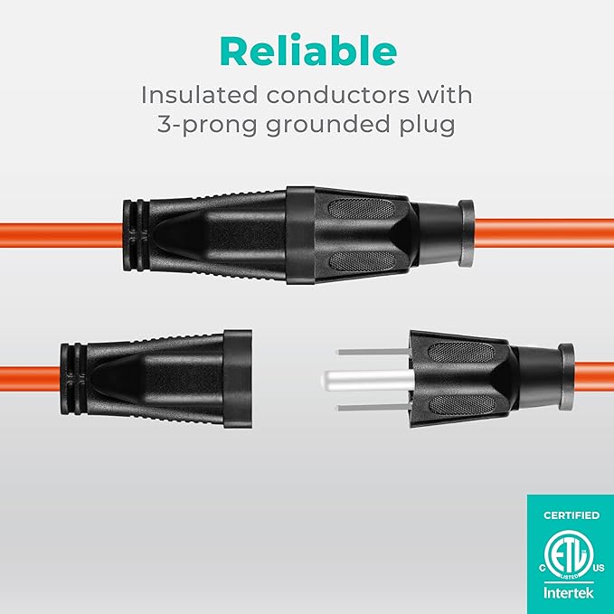 KMC 75ft Outdoor Extension Cord, 75-Foot 16/3 Weatherproof Indoor/Outdoor Extension Cable, Flexible SJTW 16-Gauge 100% Copper Wire, Durable Vinyl Jacket, UL/ETL Certified, 10A 1250W, Orange