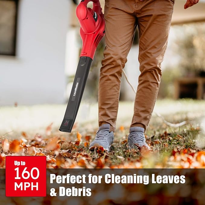 LawnMaster Red Edition BL805E 1201 Electric Leaf Blower 8 Amp 2-Speed 160 MPH & 180 CFM