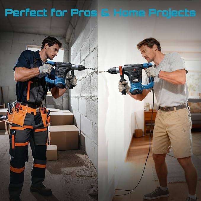 Seesii Powerful Rotary Hammer Drill: 13 Amp 6J Power, 1-1/4" SDS-Plus Demolition Rotary Hammer for Concrete, 4-in-1 Multi-Function Tool with Safety Clutch & Vibration Control for Home and Pro Projects