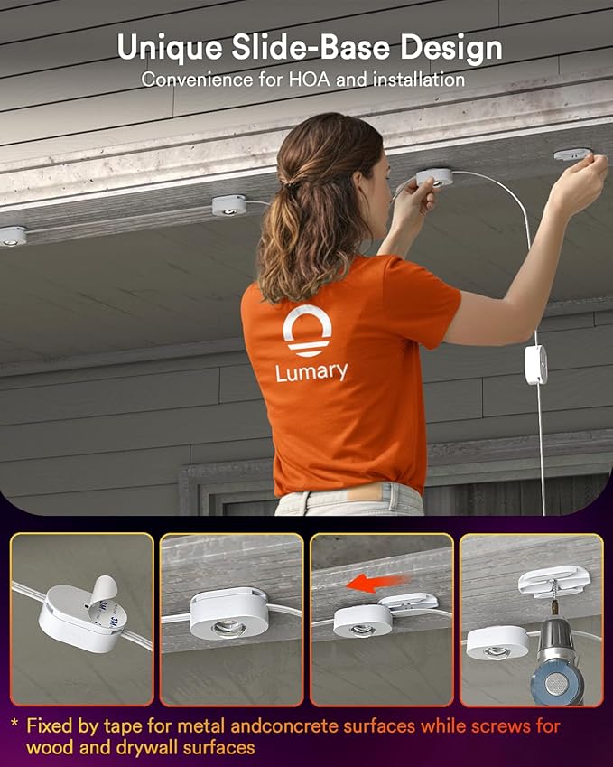 Lumary Permanent Outdoor Lights 2 with Remote, Slide-Base, 150ft with 90 RGBAICW LEDs 5400lm for House Daily & Accent Lighting, DIY 110+ Scene for Christmas Decor, Work with Alexa Google, White