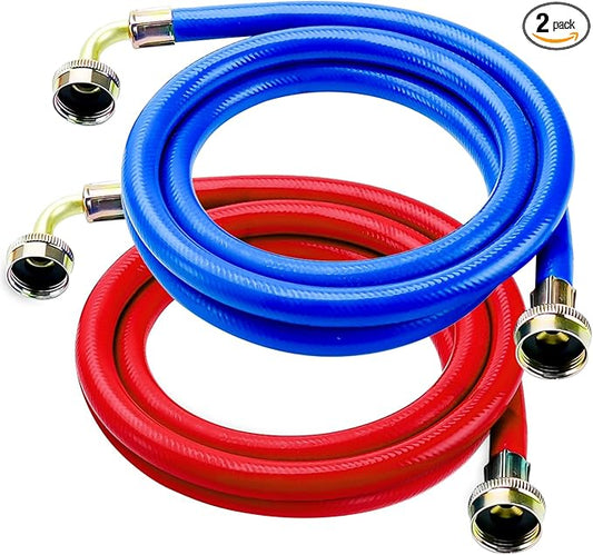 Cenipar 6 Feet Rubber Washing Machine Hoses with 90 Degree Elbows Burst Proof (Pack of 2) For Hot and Cold Water 3/4" NPT Connection Water Supply Lines for All Washing Machine