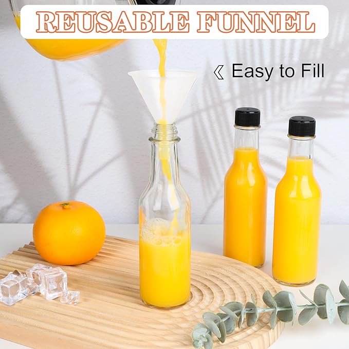 5 oz Hot Sauce Bottles, 35 Pack Clear Glass Woozy Bottles with Leak Proof Black Screw Caps, Empty Bottles for Sauces, Vanilla Extract, Wine, Beverage