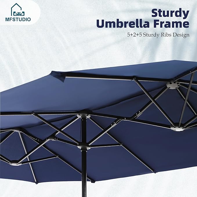 MFSTUDIO Outdoor Dining Set with Umbrella, Patio Dining Set doe 6 Persons, Patio Furniture Set with Umbrella for Deck Poolside Backyard Garden, Navy Umbrella (Umbrella Base Not Included)