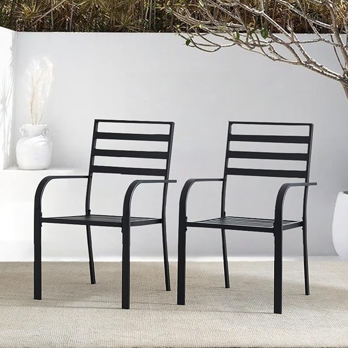 Outdoor Dining Chairs Set of 6, Metal Frame Stackable Patio Dining Chairs with Armrest, Wrought Iron Patio Bistro Chairs for Lawn, Backyard, Garden, Porch
