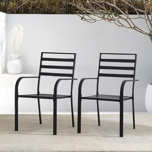 Outdoor Dining Chairs Set of 2, Metal Frame Stackable Patio Dining Chairs with Armrest, Wrought Iron Patio Bistro Chairs for Lawn, Backyard, Garden, Porch