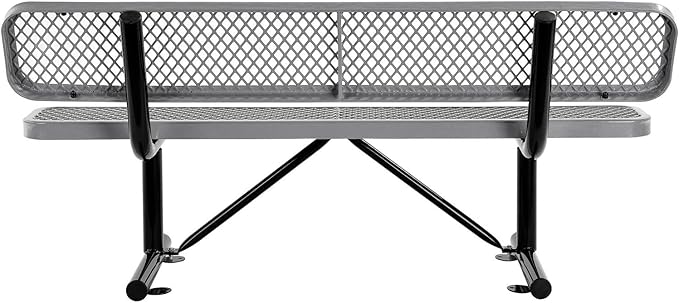 Global Industrial 6'L Heavy Duty Expanded Metal Mesh Bench with Backrest with Steel Frame, Portable Outdoor Bench, 1000 lbs Capacity, Gray, 72" L x 24" W x 33" H