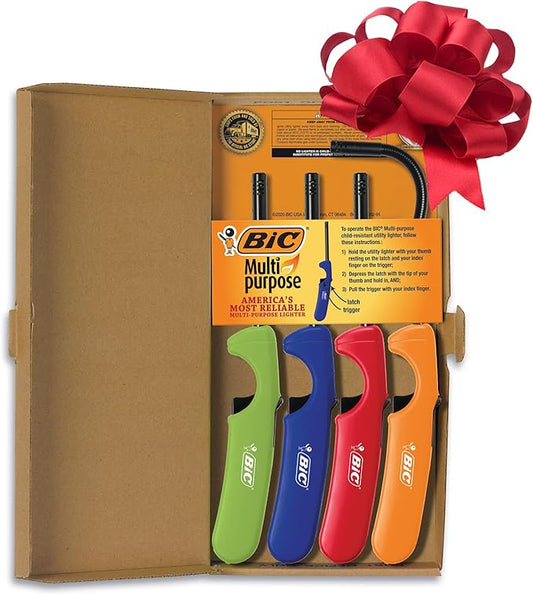 BIC Multi-Purpose Lighters, Long Lighter for Holiday Hosting, Assorted Colors, 4-Pack (Colors May Vary)