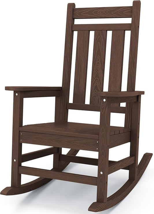 KINGYES Outdoor Rocking Chair, All-Weather Patio Rocking Chairs for Porch, HDPE Rocking Outdoor Chairs with High Back for Adult, Heavy Duty Outdoor Patio Rockers for Garden, Lawn, Coffee