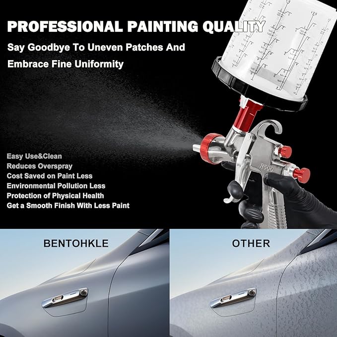 R500 LVLP Air Spray Gun with 10pcs 650ml Disposable Cups 1.3/1.5/1.7/2.0mm Nozzles, Automotive Paint Guns R500 Paint Gun Sprayer for House Painting, Car, Furniture