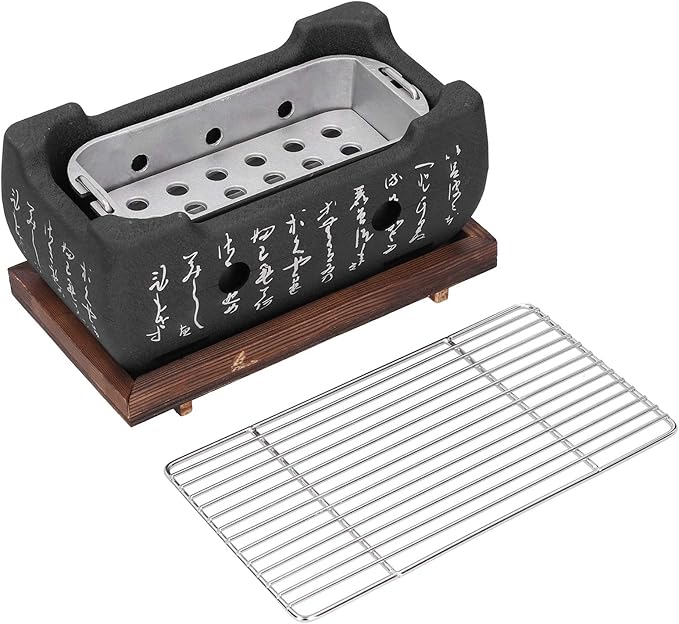Charcoal BBQ Grill,Portable Japanese BBQ Tabletop Barbecue Grill Tools,Lightweight Retro Barbecue Stove Oven for Camping Picnics, Garden, Backyard Outdoors Cooking