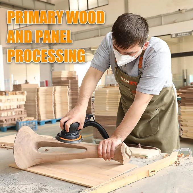 MAXXT Electric 5mm Random Orbital Sander, Brushless 350W 3A Palm Sander, Multi-function Variable Speed Electric Corded Orbital Sanders Machine with 6Inch Sanding Pad, 10 Sanding Paper for Woodworking