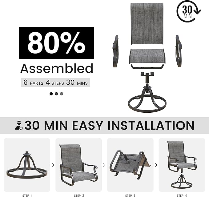 Patio Swivel Chairs Set of 4, Outdoor Dining Chairs with High Back, All-Weather Swivel Rocker Chair for Lawn, Porch or Garden (Grey, 4PCS)