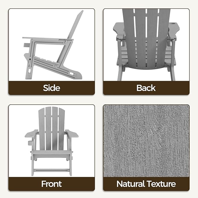 FONTOI Adirondack Chair, Plastic Outdoor Patio Adirondack Chairs with Cup Holder, 400 LBS Capacity Recliner Chair Garden Chair for Backyard Lawn Beach Set of 2 Grey