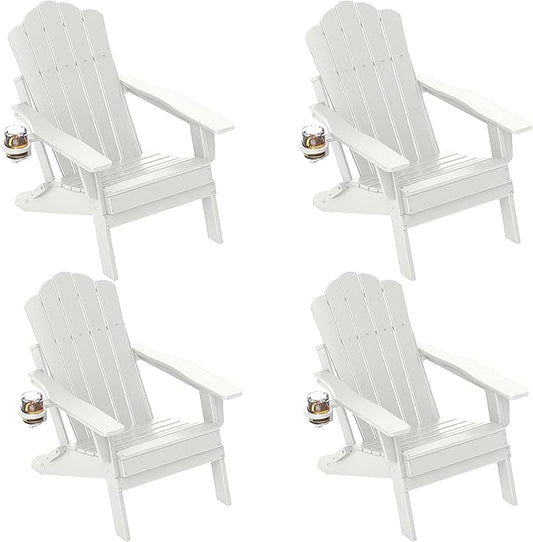 FOOWIN Adjustable Adirondack Chair, Folding Adirondack Chair with Cup Holder, HDPE All-Weather Fire Pit Chair with 3 Recline Positions, Suitable for Patio, Garden, Backyard, Poolside, Grey