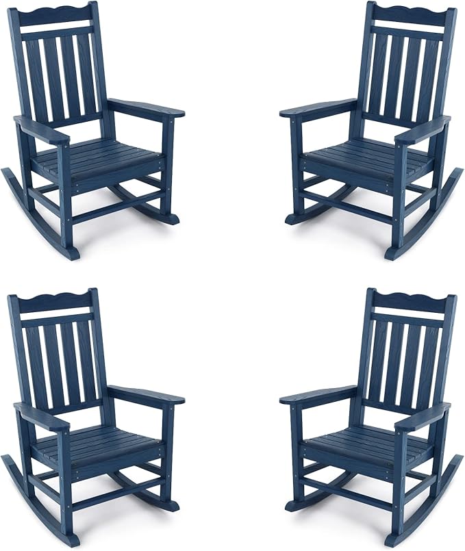 Stoog Outdoor Rocking Chairs Set of 4, All-Weather Patio Rocking Chair, Rocking Chairs for Outside with 400 lbs Weight Capacity, Easy to Maintain, Blue