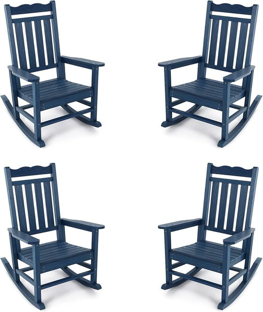 Stoog Outdoor Rocking Chairs Set of 4, All-Weather Patio Rocking Chair, Rocking Chairs for Outside with 400 lbs Weight Capacity, Easy to Maintain, Blue