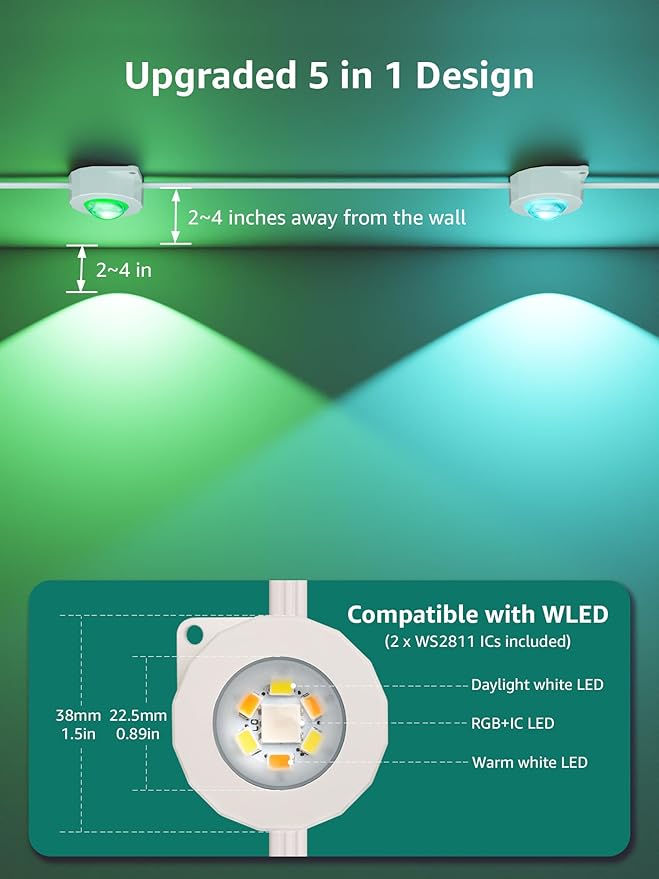 Lepro E1 AI Permanent Outdoor Lights APP Control, 150ft 90 LED Smart RGB+IC+Warm/Cool White House Eave Lights for Halloween Christmas, Alexa Google Enabled 2.4 GHz WiFi/Bluetooth, NO Remote Controller