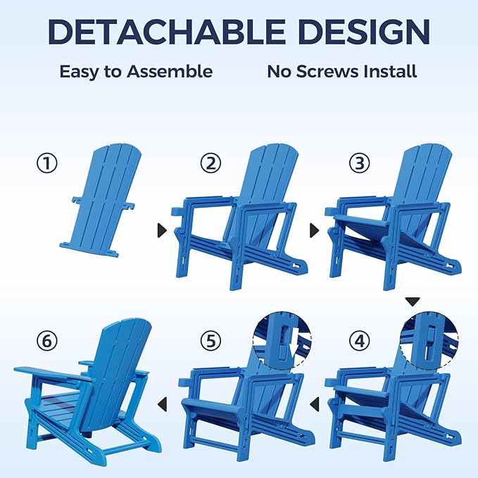Adirondack Chairs Set of 4,Adirondack Chair with Cup Holders,Wooden Textured Plastic Fire Pit Chair,All-Weather Outdoor Patio Chairs for Lawn,Backyard Deck, Porch,400LBS Heavy-Duty，Klein Blue
