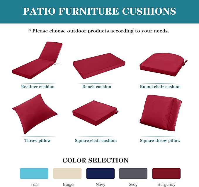 Outdoor Chaise Lounge Cushion Set of 2, Fadesafe Water-Repellent Lounge Deck Reclining Chair Cushions for Patio Furniture Lawn Pool Resort Hotel, 80x26x3 Inch, Burgundy