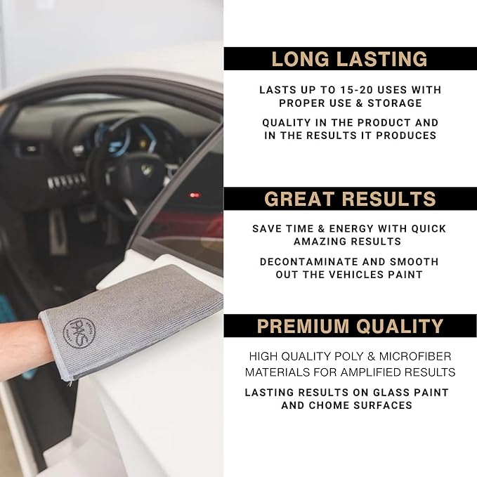 2-PC Medium Fine Clay Mitt Auto Detailing | Reusable, Scratch Free & Easy-Glide Clay Bar Mitt for Detailing | Clay Towel Gloves to Removes Sap/Tar/Contaminants | Safe on Paint, Glass & Wheels