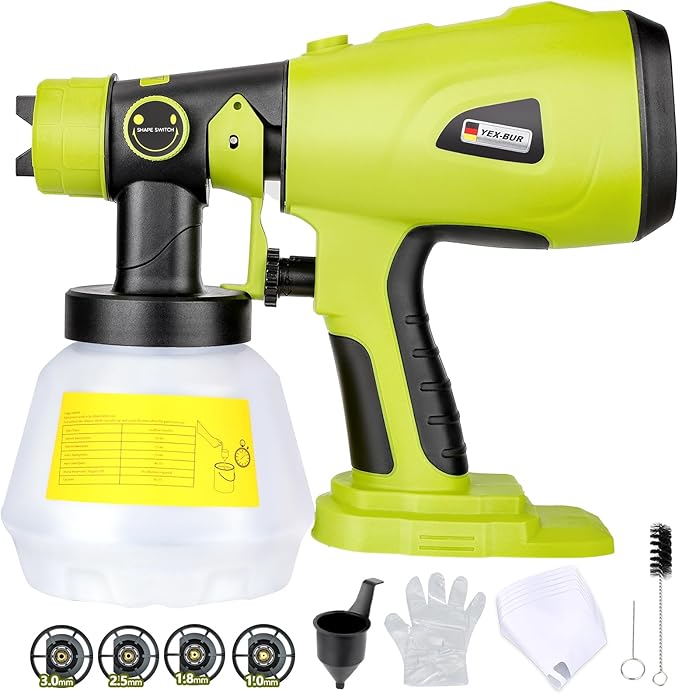 YEX-BUR Cordless Paint Sprayer for Ryobi 18V Battery, 200W Electric Handheld Paint Spray Gun with 1000ML Container for Furniture DIY Works House(Battery Not Included)