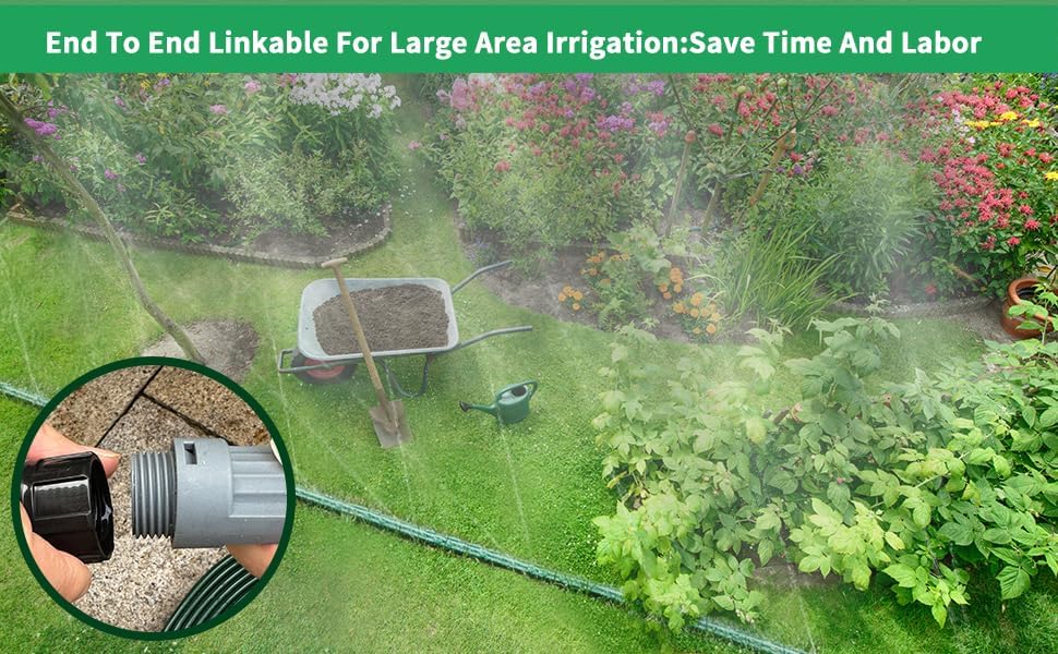Watoo 2026 Sprinkler Hose & Soaker Hose for Yard - 50 FT Reinforced Flat Garden Hose with Holes, Heavy Duty No-Kink Lawn Irrigation Hose (Includes Stakes, High Pressure Spray)