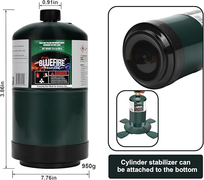 BLUEFIRE 16.4 oz Propane Replacement Fuel Camping Gas Cylinder Pack of 4 All Purpose Portable Canister Propane Gas Tank for Camping Stove Outdoor Backpack Mini Burner Heater Cooking Torch Lamp