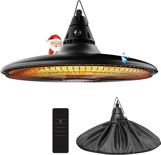 Ceiling Electric Outdoor Heater Wall-Mounted Hanging Patio 1500W Infrared Carbon Fiber Tube Heating Wall Heater for Gazebo, Balcony (Black - Circular Heating)