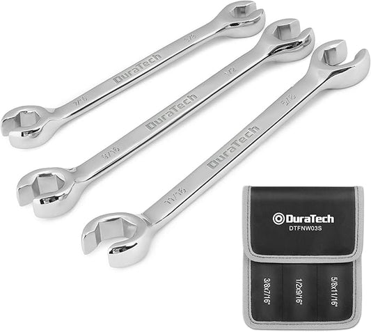 DURATECH Flare Nut Wrench Set, SAE, 3-piece, 3/8'', 7/16'', 1/2'', 9/16'', 5/8'', 11/16'', CR-V Steel, Organizer Pouch Included