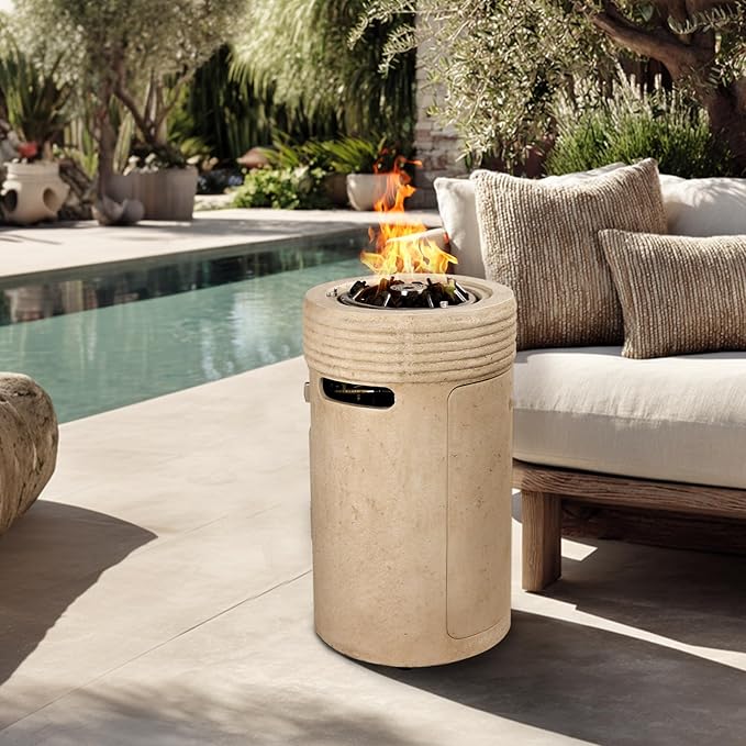 Outdoor Propane Fire Pit, 16" Propane Fire Column Patio Mgo Gas Fire Pit 50,000 BTU for Outside with Lava Rocks