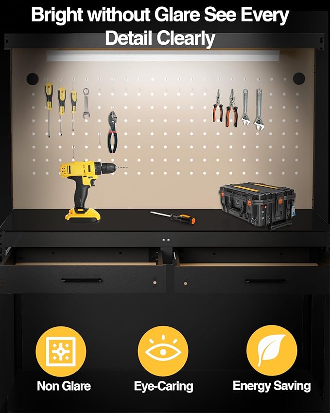 Work Bench, Work Benches for Garage, Work Table, A3 Steel 600LBS Capacity Workbench for Garage Tool Storage Workshop Basement, Tool Table Bench