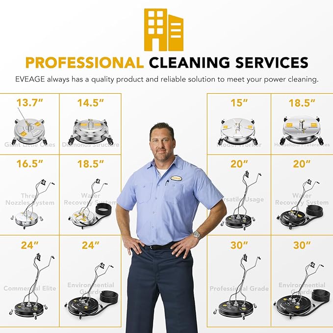 EVEAGE 30" Pressure Washer Surface Cleaner, Dual Handle Stainless Steel Power Washer Surface Cleaner with 4 Wheels, 4000 PSI, Professional Grade Perfect for Driveways, Sidewalks,Concrete Cleaning