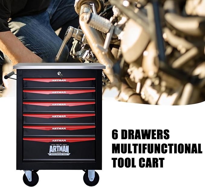 6 Drawers Tool Cart on Wheels,Multifunctional Rolling Tool Storage Chest,Drawer Rolling Trolley Organizer Tool Box for Garage,Workshop,DIY Multiple Interconnectable(6 Drawers-30.5" H)
