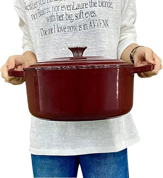 Commercial Grade, Cast Iron Enameled Cookware (Dark Red, Duch Oven 7qt)