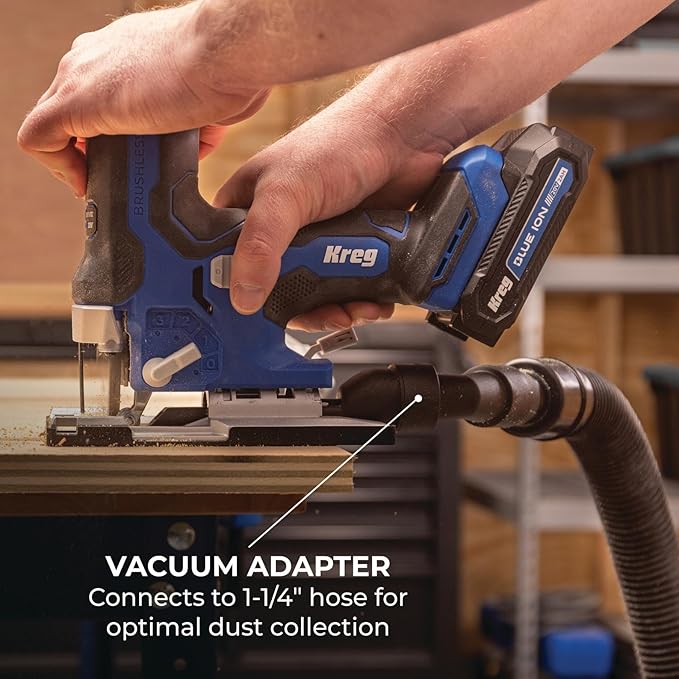 Kreg 20V Ionic Drive Barrel Grip Jigsaw - Cordless, Compact & Ergonomic - Precision Cutting - 20V Variable Speed - LED Lights & Built-In Blower - Bare Tool - KPTJS100A