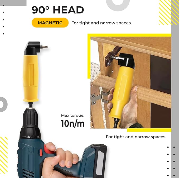 Right Angle Drill Attachment set with Flexible Drill Bit Extension and Transport Box - Drill Attachments with 90 Degree Drill Attachment and Right Angle Screwdriver - Extension