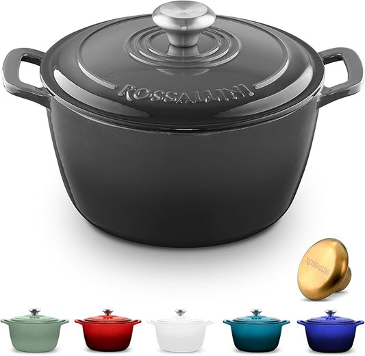 Signature Enameled Cast Iron Dutch Oven, Non-Stick Serving Pot with Tight Fitting Lid for Perfect Roasting, Baking, Sauteing, and Bread Making | 5.5Q (5.2L) - Oyster Grey