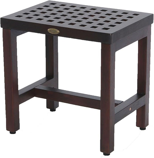 DecoTeak Espalier 18 Inch Lattice Waterproof Teak Wood Shower Bench Stool Seat Chair for Inside Shower Provides Safety, Storage, and Organization for Bathroom Accessories