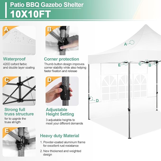 COBIZI 10x10 Pop Up Canopy with Sidewalls Heavy Duty Party Tent with Removable Awning Easy Up Outdoor Canopy Wedding, All Season Windproof&Waterproof with Roller Bag UPF 50+, White