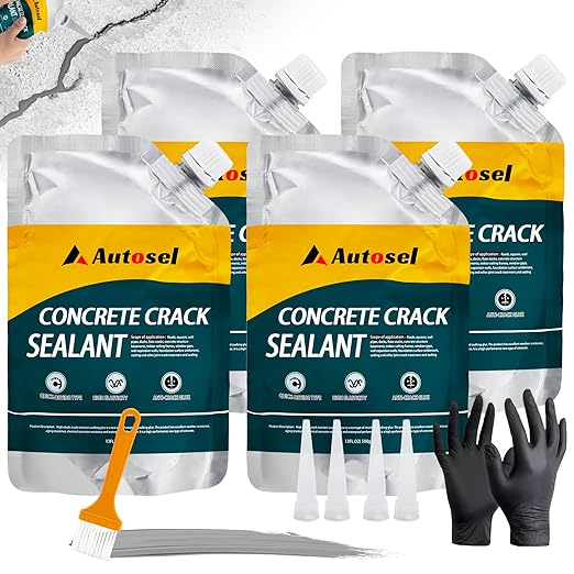 Concrete Crack Filler, Self-Leveling Cement Crack Filler, Fast-Drying Waterproof Concrete Repair Sealant, Durable Asphalt & Driveway Crack Filler for Sidewalk, Patio & Expansion Joint Repair — 4 PCS