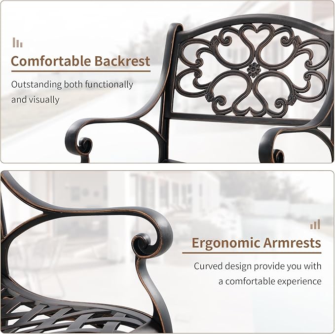 Cast Aluminum Outdoor Dining Chairs Set of 4, 4 Piece All Weather Cast Aluminum Patio Bistro Chairs with Armrest for Balcony, Backyard, Garden