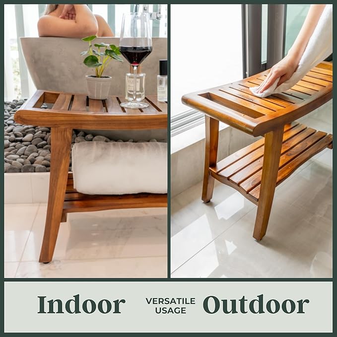 Zionathan Teak Shower Bench, 25 inch, Brown, Teak Wood, Bench, Bath-and-Shower-Safety-Seating-and-Transfer-Benches