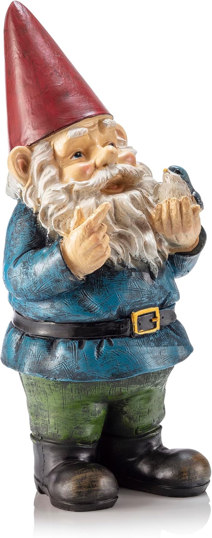 Alpine Corporation | 12"H Outdoor Garden Gnome Yard Statue with Bird Accent — Whimsical Hand-Painted Décor for Lawn, Patio & Flower Beds — Multicolor Finish