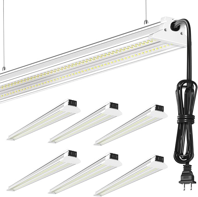 Upgrade Super Bright 6 Pack 60W LED Shop Lights 4FT | 4' 9000LM 5000K 48 inch Linkable 4FT LED Shop Light With Plug in For Workshop Garage Lighting Warehouse Shop Workbench Supermarket Basement Barn