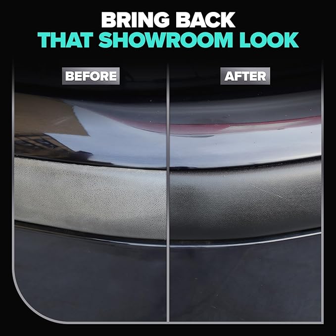 Carfidant Plastic Restorer for Cars – Refreshes Faded Plastic, Vinyl & Rubber Trim with Polish for Deep Shine – Protects Against UV & Dirt – Black Exterior & Interior Care for Detailing - 16 fl. Oz.